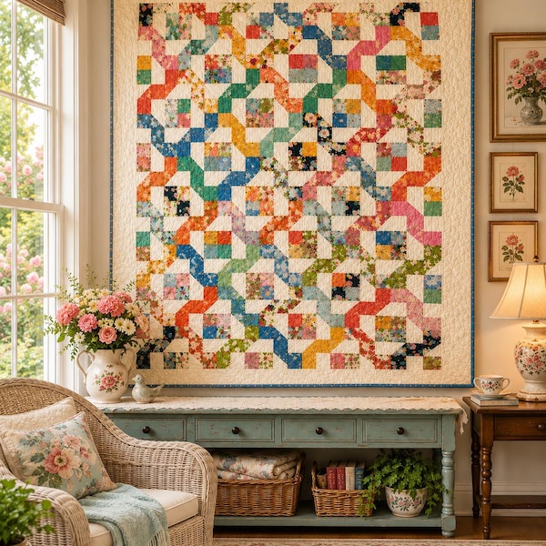 Winding Nine Patch Quilt Pattern PDF INSTANT DOWNLOAD Layer Cake or Jelly Roll Friendly