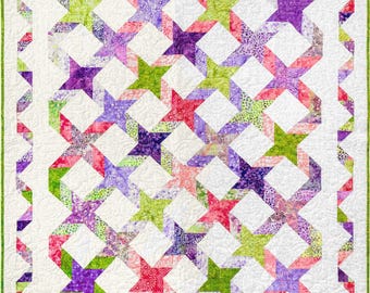 Twisting Stars Quilt Pattern: Meadow Hues, Layer Cake & Jelly Roll (PDF)