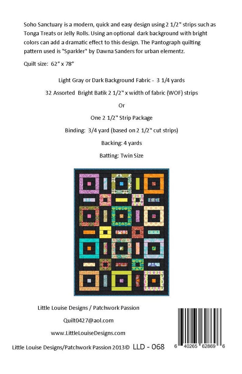 Soho Sanctuary Beginner Quilt Pattern Easy Jelly Roll Quilt Pattern hard Copy Version image 2