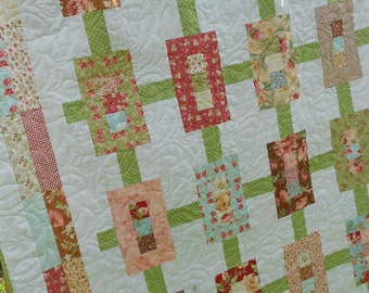 Jelly Roll Quilt Pattern -  Inwood Garden  - Throw or Twin  Quilt Pattern - size - 59 x 75 inches PDF INSTANT DOWNLOAD