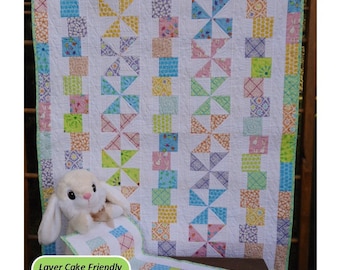 Baby Quilt Pattern -  Tumbles & Twirls - Size 40" x 50" with Bonus Scrap Pattern -  Confident Beginner -HARD COPY VERSION