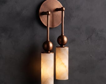 Applique murale moderne en albâtre, applique murale en laiton, luminaire de salle de bain de luxe, lampe de chevet, applique murale globe en marbre