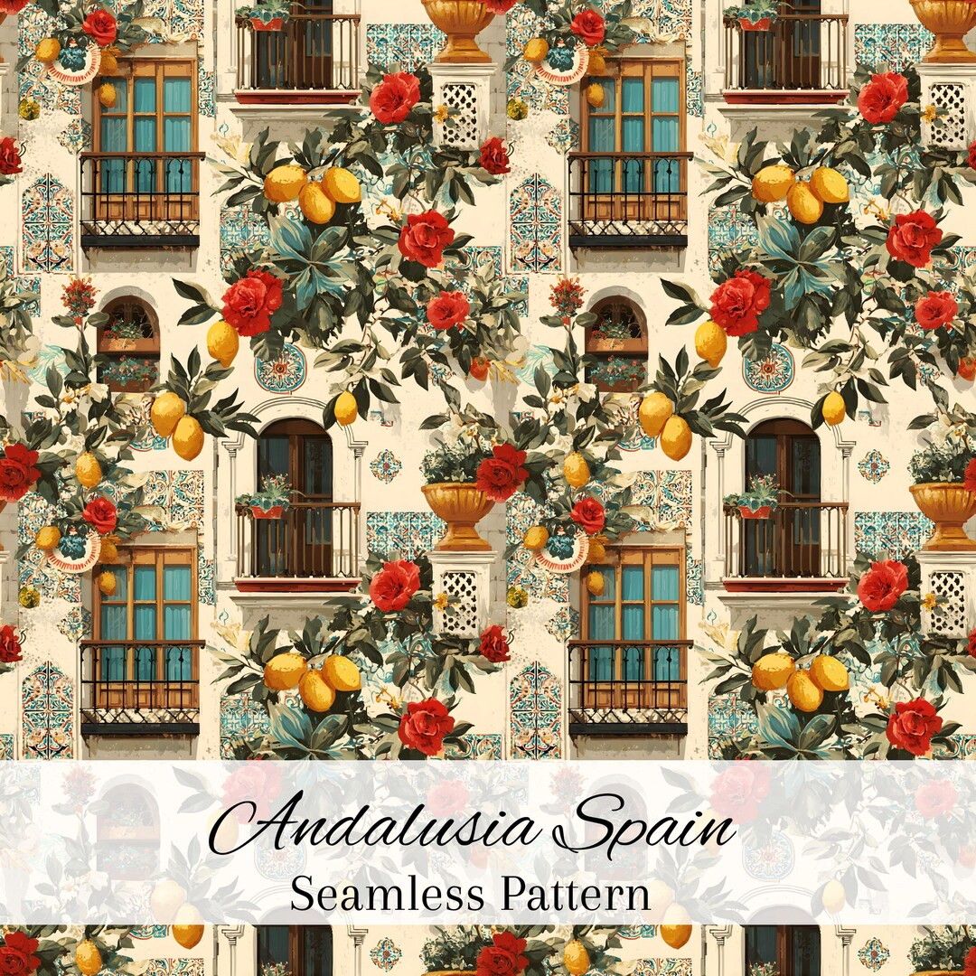 Watercolor Spanish Spirit Seamless Patterns, Andalusia Tile Pattern ...