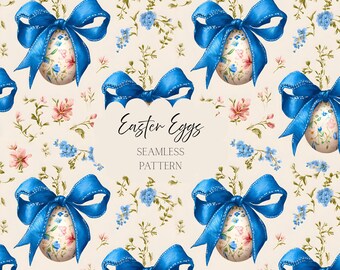 Uova di Pasqua senza soluzione di continuità, carta digitale, motivo senza soluzione di continuità, fiocchi, fiori, motivo di buona Pasqua, download digitale, carta per scrapbooking stampabile