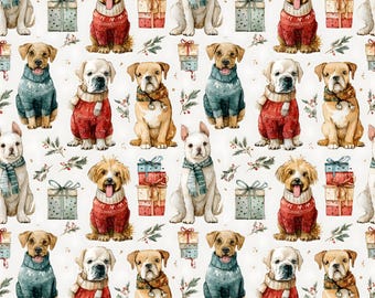 Carta digitale per cuccioli di Natale: motivo senza cuciture per cani natalizi (12 JPG, 300 DPI)