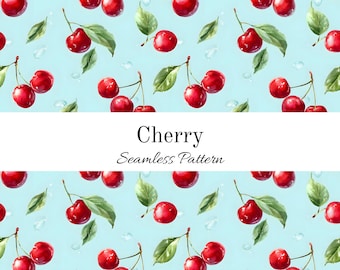 Modello senza cuciture di ciliegie estive, carta digitale con frutta carina, vibrazioni estive, carta per scrapbooking, design a sublimazione