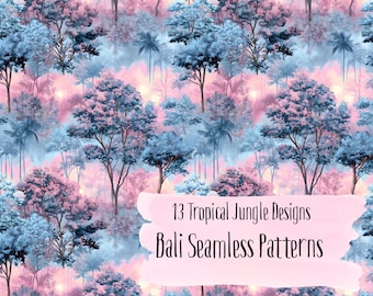 Motivo senza cuciture con stampa digitale giungla, design tropicale, set di motivi di Bali, carta da parati giungla, foresta delle scimmie, palma, album di ritagli tropicale