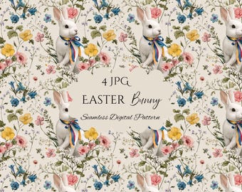 Motivi senza soluzione di continuità con coniglietti pasquali, carta digitale pasquale, coniglietti, carta per album, coniglio, uova, download digitale
