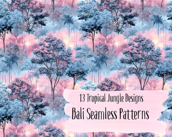 Motivo senza cuciture con stampa digitale giungla, design tropicale, set di motivi di Bali, carta da parati giungla, foresta delle scimmie, palma, album di ritagli tropicale