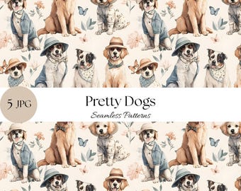 Motivi carini di cani senza cuciture, carta digitale per cuccioli alla moda, belle immagini di animali domestici, motivi primaverili, design di tessuti per la cameretta dei bambini, uso commerciale