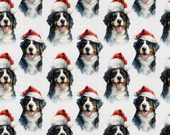 Motivo natalizio con cane da montagna bernese ad acquerello, JPG senza soluzione di continuità (download digitale)