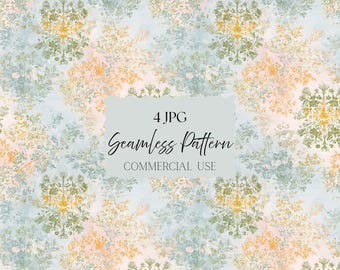 Motivo digitale senza cuciture floreale primaverile, stampa su tessuto botanico Cottagecore vintage, carta digitale pastello per design tessile e album di ritagli
