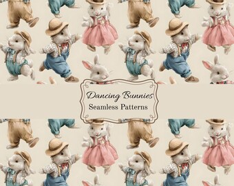 Coniglietti acquerello con motivi senza soluzione di continuità, carta digitale con coniglietti da fattoria, coniglietti pasquali, conigli danzanti, carta per scrapbooking, download digitale