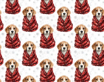 Motivo natalizio con cane Beagle ad acquerello, stampa senza cuciture per scrapbooking e planner, download digitale