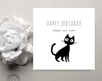 Crazy Cat Lady Birthday Card – Happy Birthday Card for Cat Lovers, Funny Cat Card, Minimalist Design