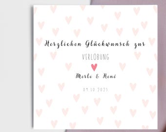 Verlobungskarte personalisiert / Herzlichen Glückwunsch zur Verlobung / Karte mit Namen & Datum / Herz Design / Liebe Karte - DIGITAL