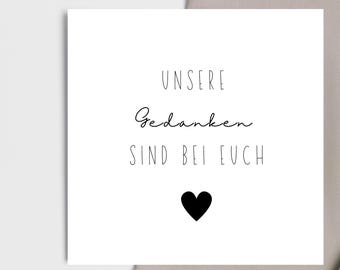 Stylish mourning card - condolence card with heart - condolence card for farewell, sympathy, folding card with envelope