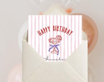 Happy Birthday card, birthday card with cocktail, personalized card, birthday, card for girlfriend, colorful card with name