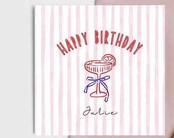 Tarjeta de feliz cumpleaños, tarjeta de cumpleaños con cóctel, tarjeta personalizada, cumpleaños, tarjeta para novia, tarjeta colorida con nombre