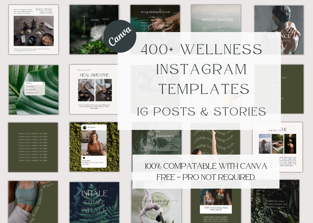 Green Wellness Instagram Canva Templates: Holistic Branding Kit (PDF ...