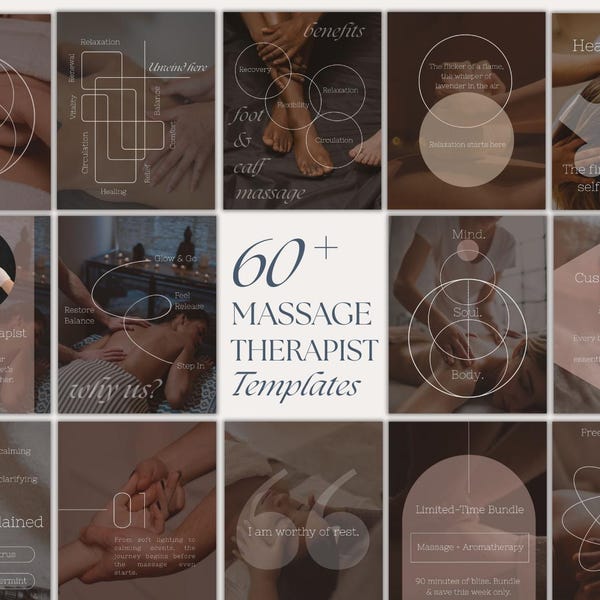 Plantillas de Instagram para masajistas: Kit de redes sociales para spas (descarga digital)