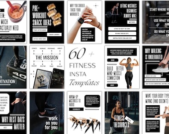 Plantillas de Instagram para fitness: gimnasio, entrenamiento, motivación y coaching (descarga digital)