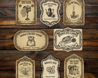 Vintage Christmas Labels Printable | Holiday Tags | Digital Download | Apothecary Style Labels