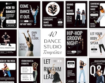 Plantillas de Instagram para estudios de danza / 40 publicaciones editables en Canva / Kit de redes sociales / Marketing