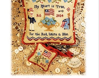 PDF "My Heart is True...for the Red, White & Blue" cross stitch pattern and instructions