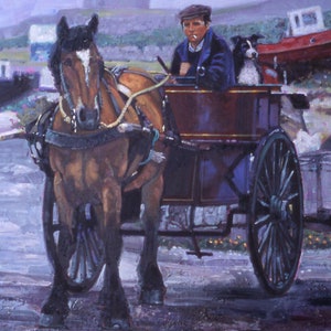 Farbdruck eines Ölgemäldes “Buddies in a Jaunting Cart” aus Irland