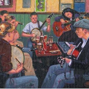 Color Print of Oil Painting, Pub Partying, Ireland