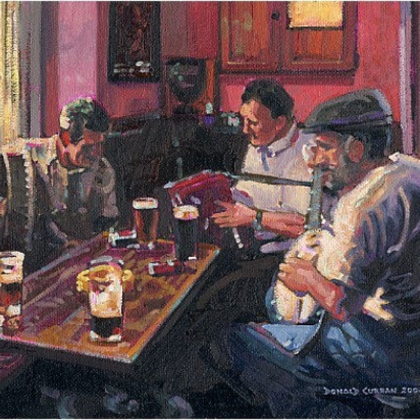 Color Print of Oil Painting, Pub Music, Ireland