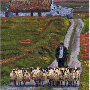 Color Print of Oil Painting, Shepherd Cottage Irish Scene 138, Ireland