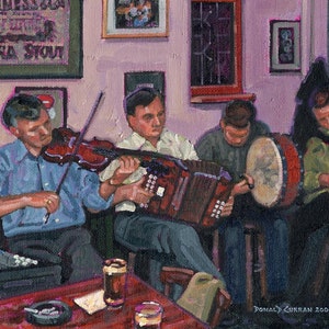 Color Print of Oil Painting, Pub Session, Ireland