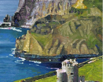 Impresión a color de la pintura al óleo, O'Brien's Tower Irish Scene 42, Irlanda