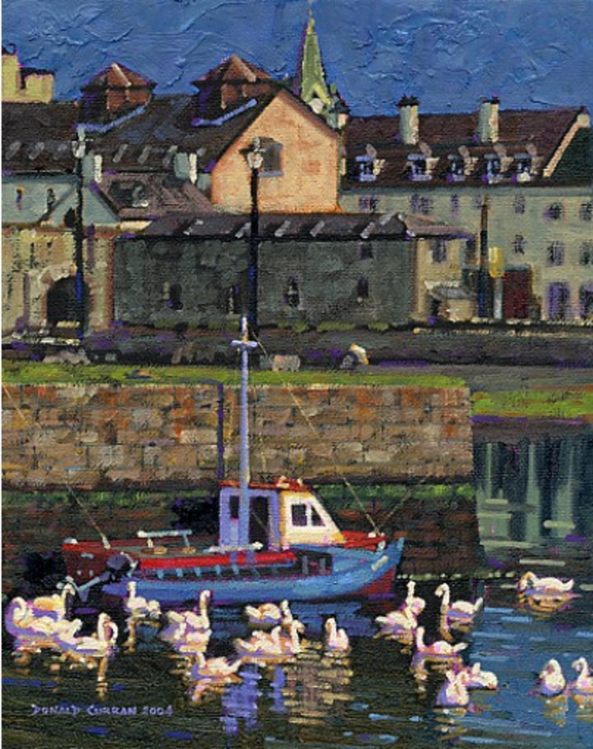 Color Print of Oil Painting Galway Harbour Boats and Swans Etsy