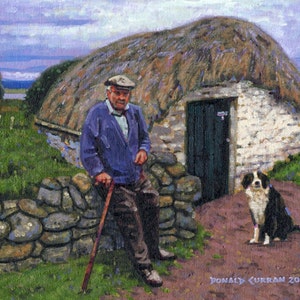 Color Print of Oil Painting, Farmer Dog Irish Scene 160, Ireland