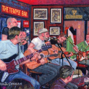 Stampa a colori di pittura ad olio, Dublin Pub Temple Bar, Irlanda