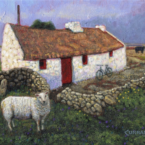 Color Print of Oil Painting, A Little Thatched Cottage, Ireland