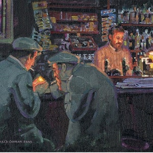 Color Print of Oil Painting, Dark Pub, Ireland