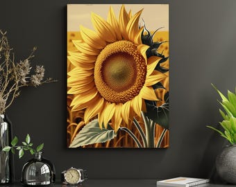 Golden Sunflower Botanical Art Print: Farmhouse Decor (Digital Download)