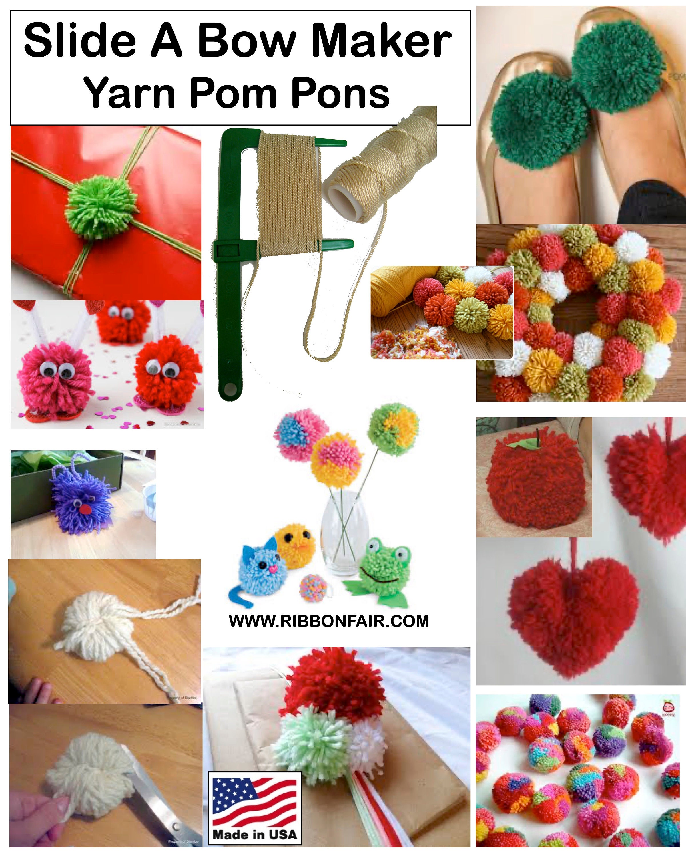 Slide A Bow/ Pom Pom Maker -adjusts to Make 1/2 display picture 2
