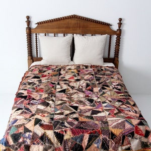 1800s crazy quilt, rare double sided patchwork quilt, hand embroidery