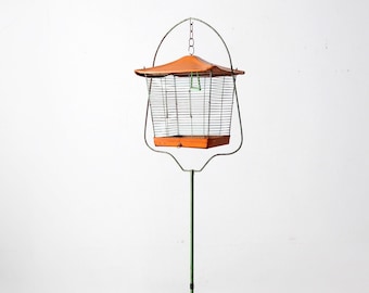 mid-century bird cage with stand