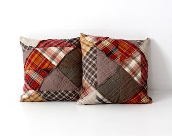 vintage patchwork pillows pair, throw pillow set of 2