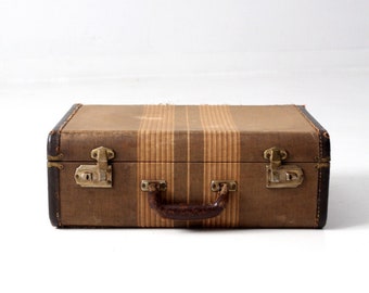 vintage striped canvas suitcase circa 1930