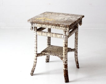 antique rustic white end table