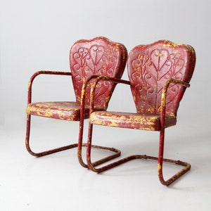 mid-century metal bouncer patio lounge chairs pair