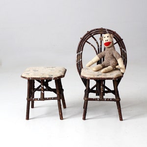 antique Adirondack children's twig chair and stool image 1