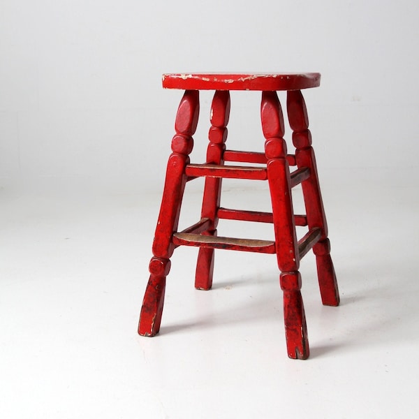 vintage red wooden stool